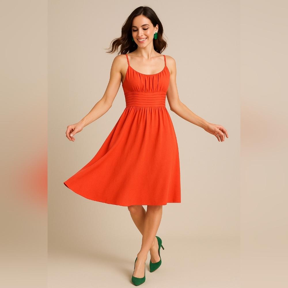 Cute Reddish Orange Sleeveless Flowy Dress